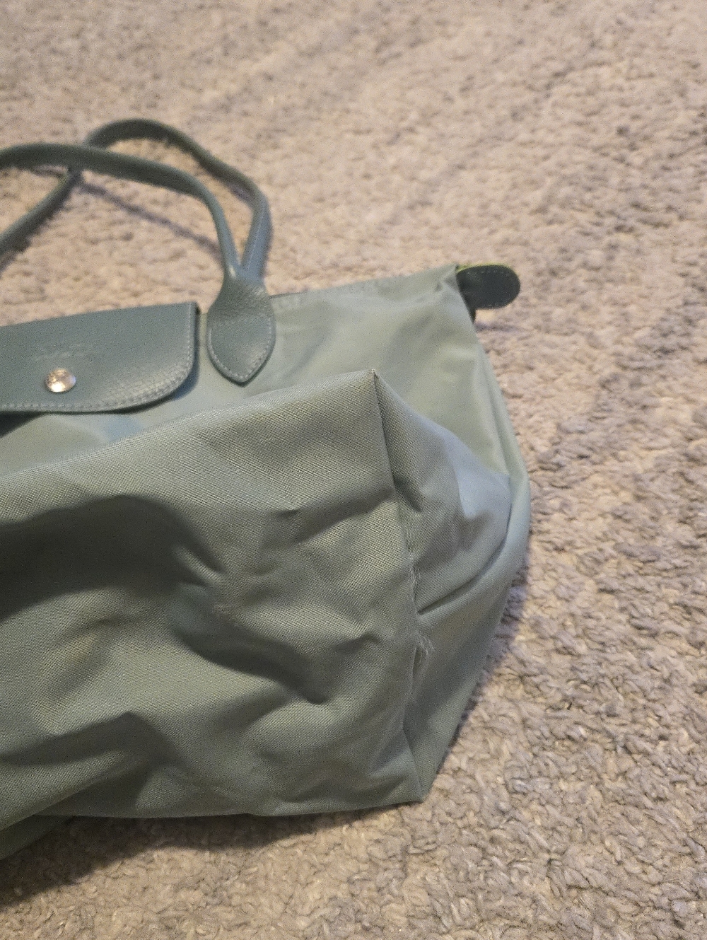 Longchamp Le Pliage Club Medium Shoulder Tote Bag Blue Mist Neon Green Trim - Picture 11 of 15